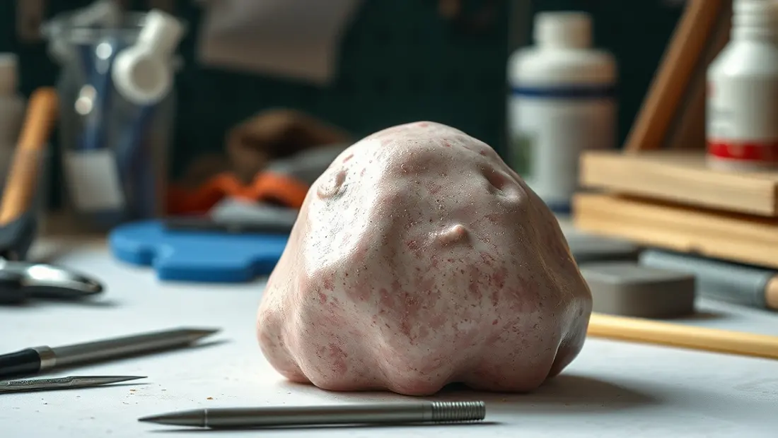 Un objet en plastique sur une surface de travail.
