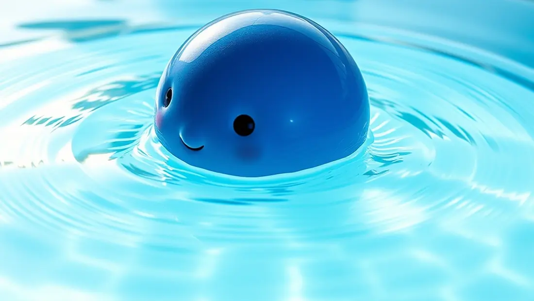 Créature bleue en forme de balle dans l'eau d'une piscine