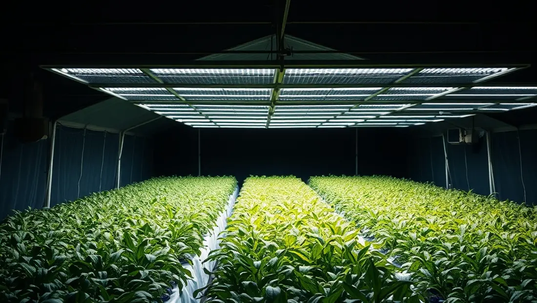 Serre de culture avec éclairages LED.