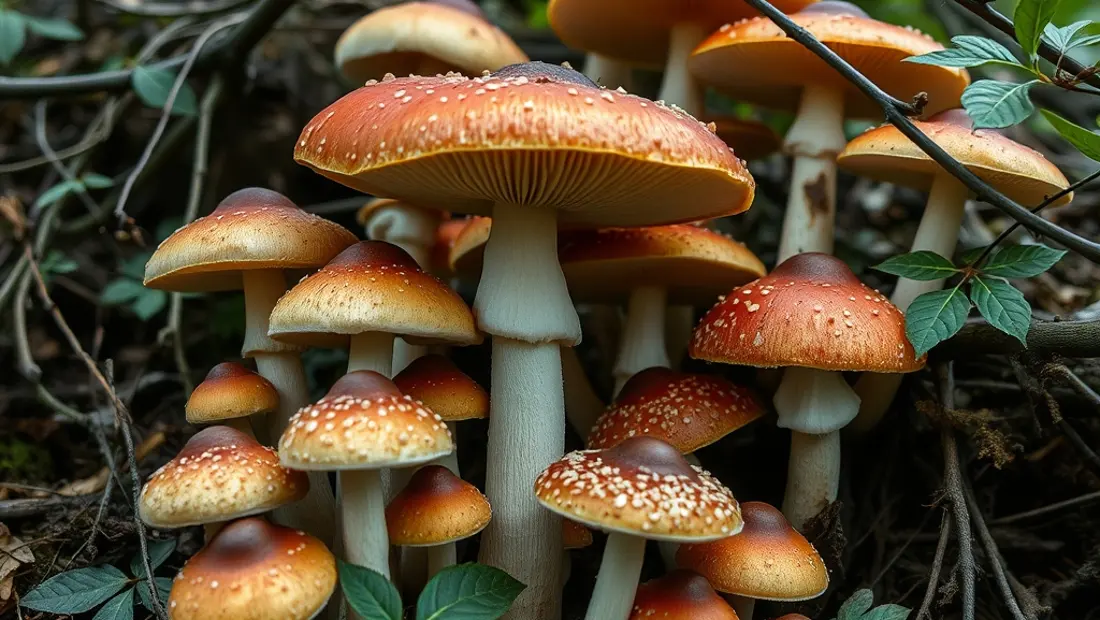 Champignons géants dans un champ
