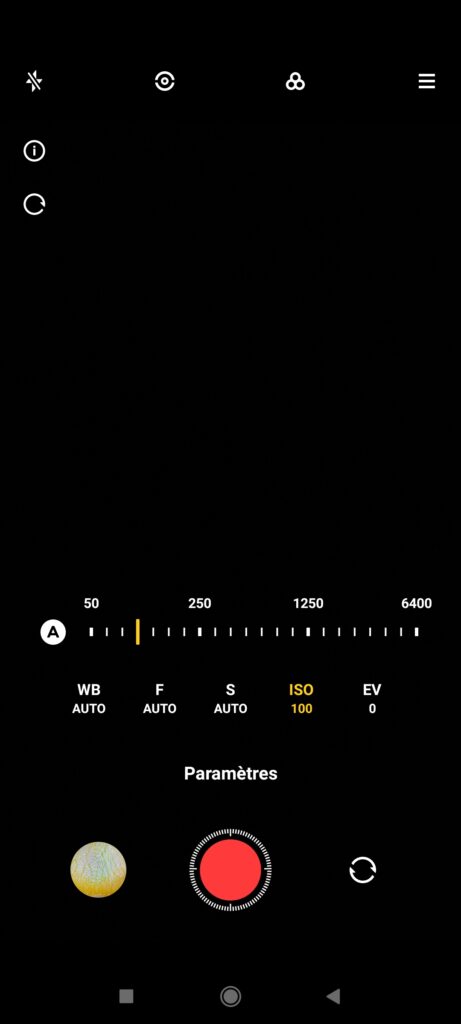 Réglages de l'appareil photo sur smartphone Androïd